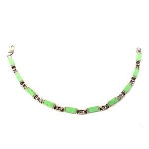 Sea Sediment Green Link Bracelet Sterling Silver 925 Fine Jewelry 7.75" Pre-Ow